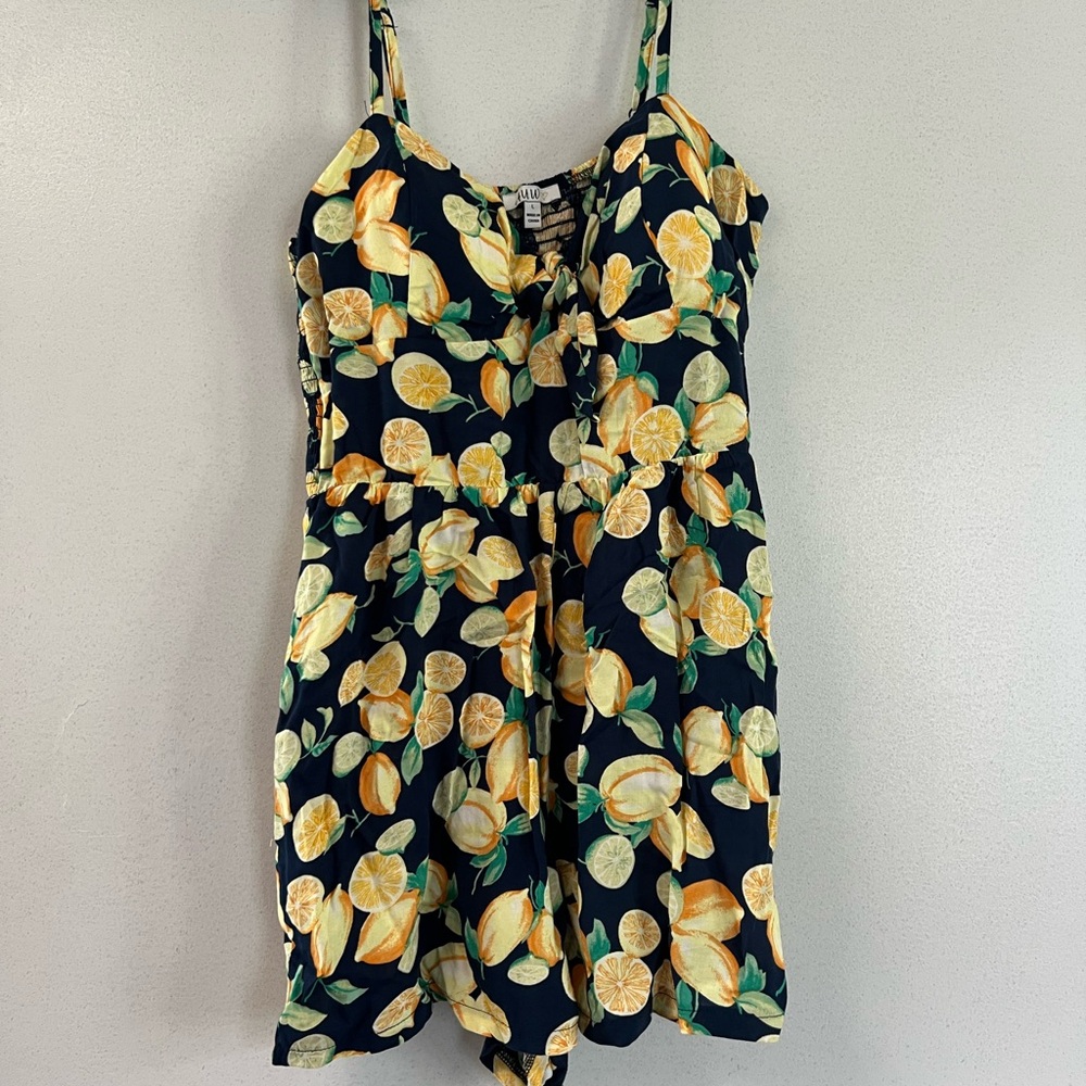 Lemon Print Romper with Pockets